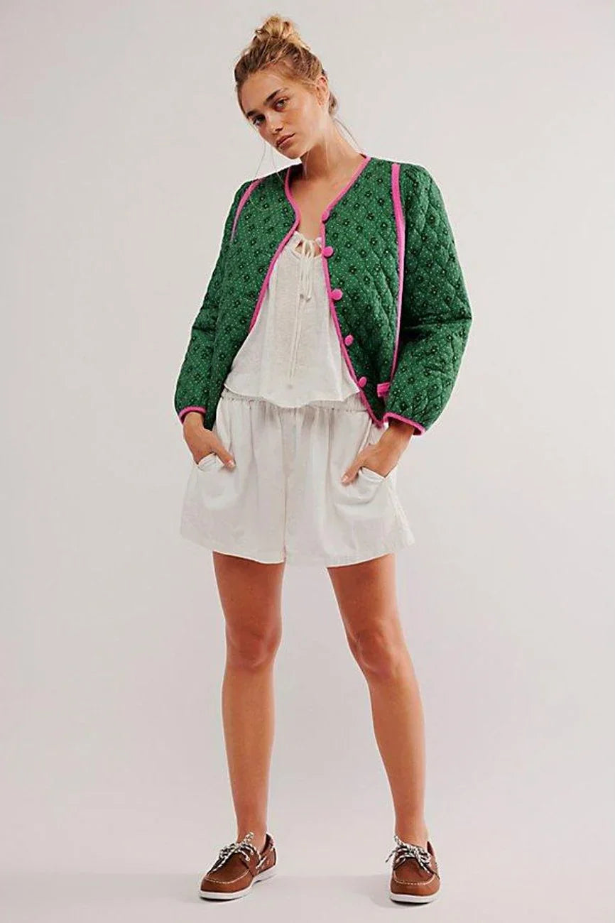 Bombers matelassé vert charmant avec bords roses - Projet Paris - Tendance et couleur vibrante