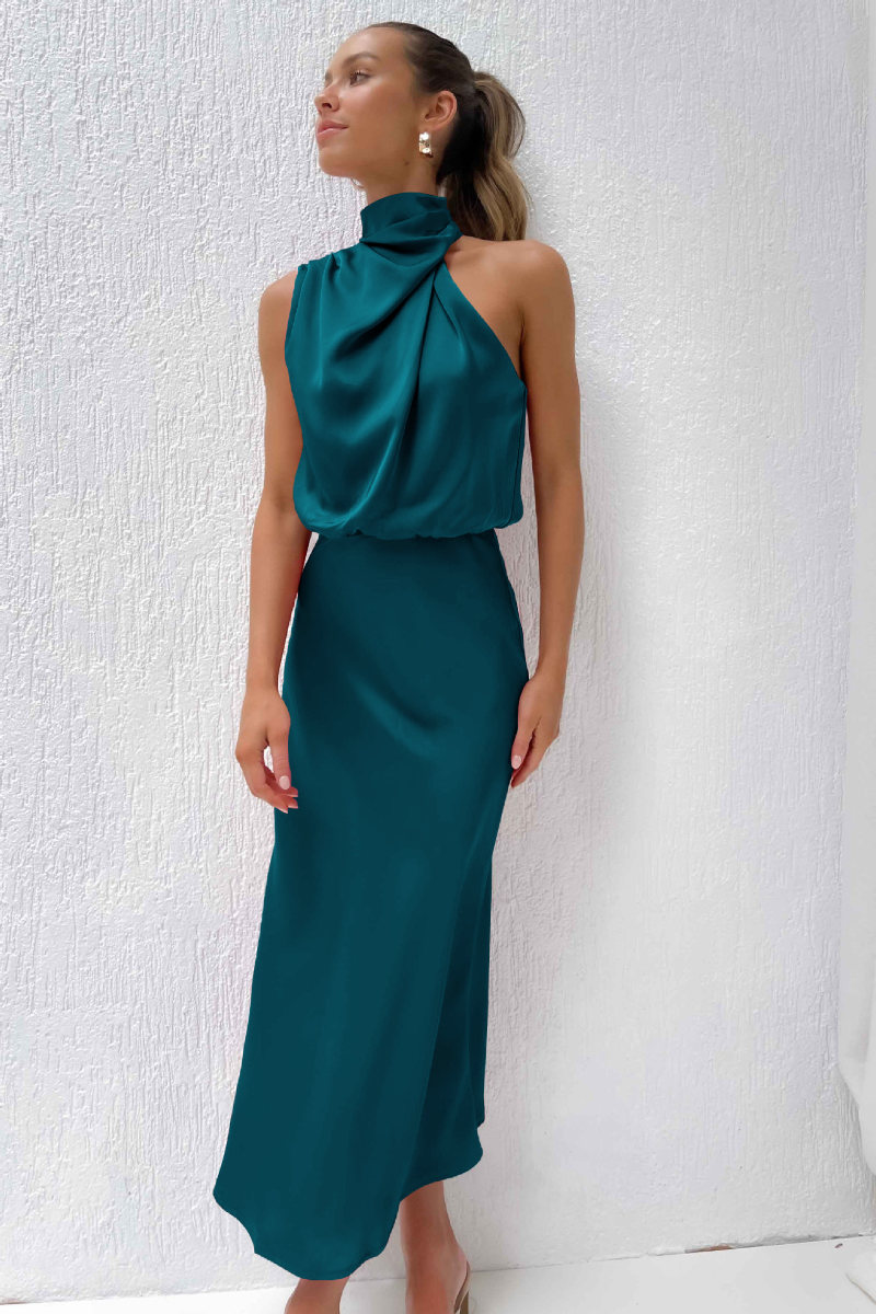 Robe midi élégante - encolure ronde asymétrique - Projet Paris - Chic et moderne