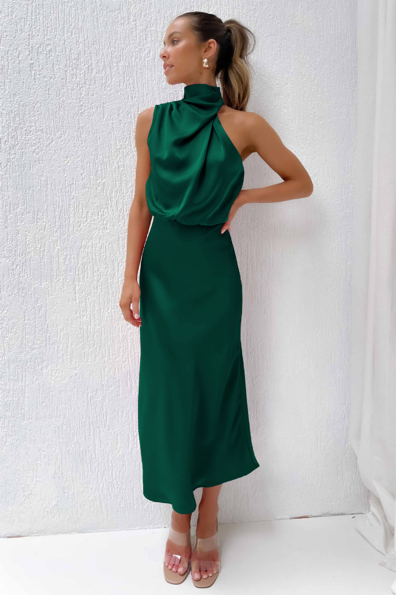 Robe midi élégante - encolure ronde asymétrique - Projet Paris - Chic et moderne