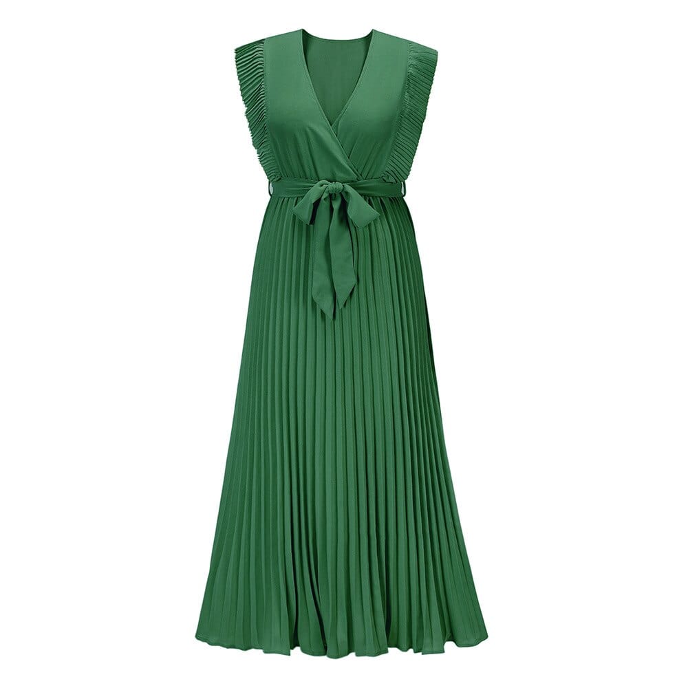 Robe bohème verte avec col en V pour femmes - Élégance et légèreté - Projet Paris - Parfaite pour les journées ensoleillées