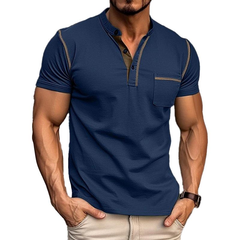 Polo shirt homme – Col Henley, manches courtes, bloc de couleurs – Projet Paris – Style moderne
