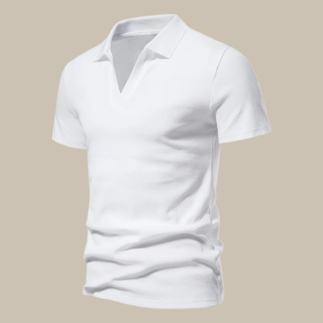 Polo homme en laine merino – Manches courtes, col en V – Projet Paris – Élégance décontractée