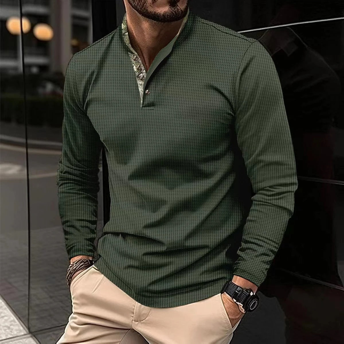 Polo Hugo homme – Projet Paris – Polo à manches longues avec col coloré – Élégance et confort