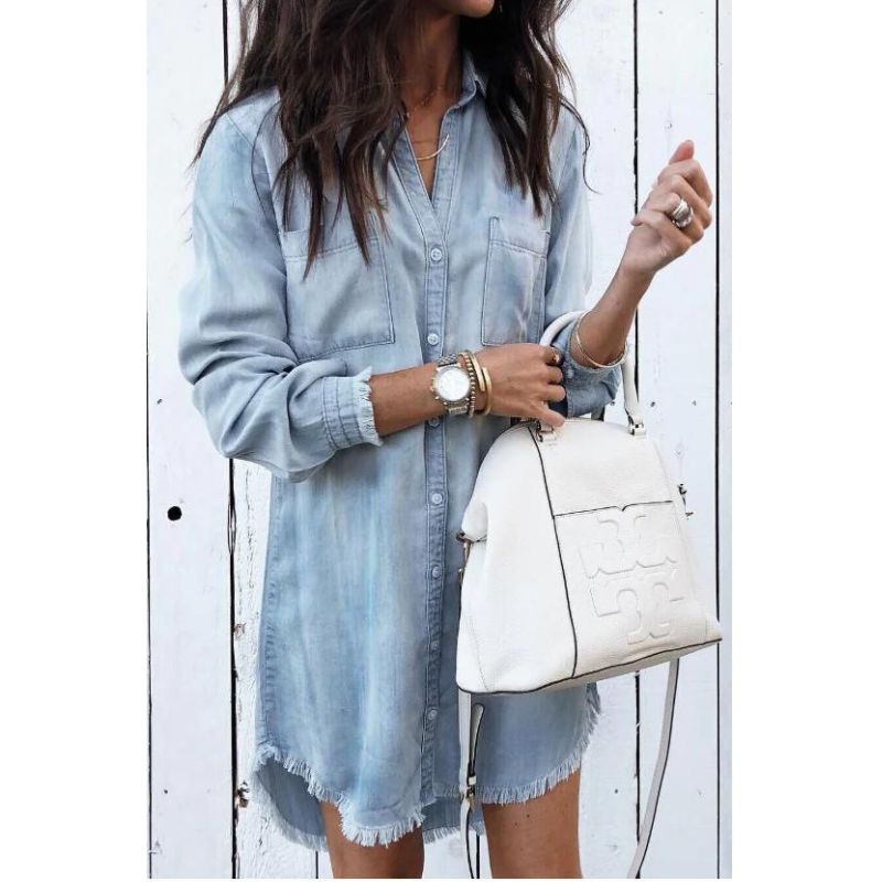 Robe en denim - Style chemise - Projet Paris - Denim classique, silhouette flatteuse - Parfaite pour toute occasion