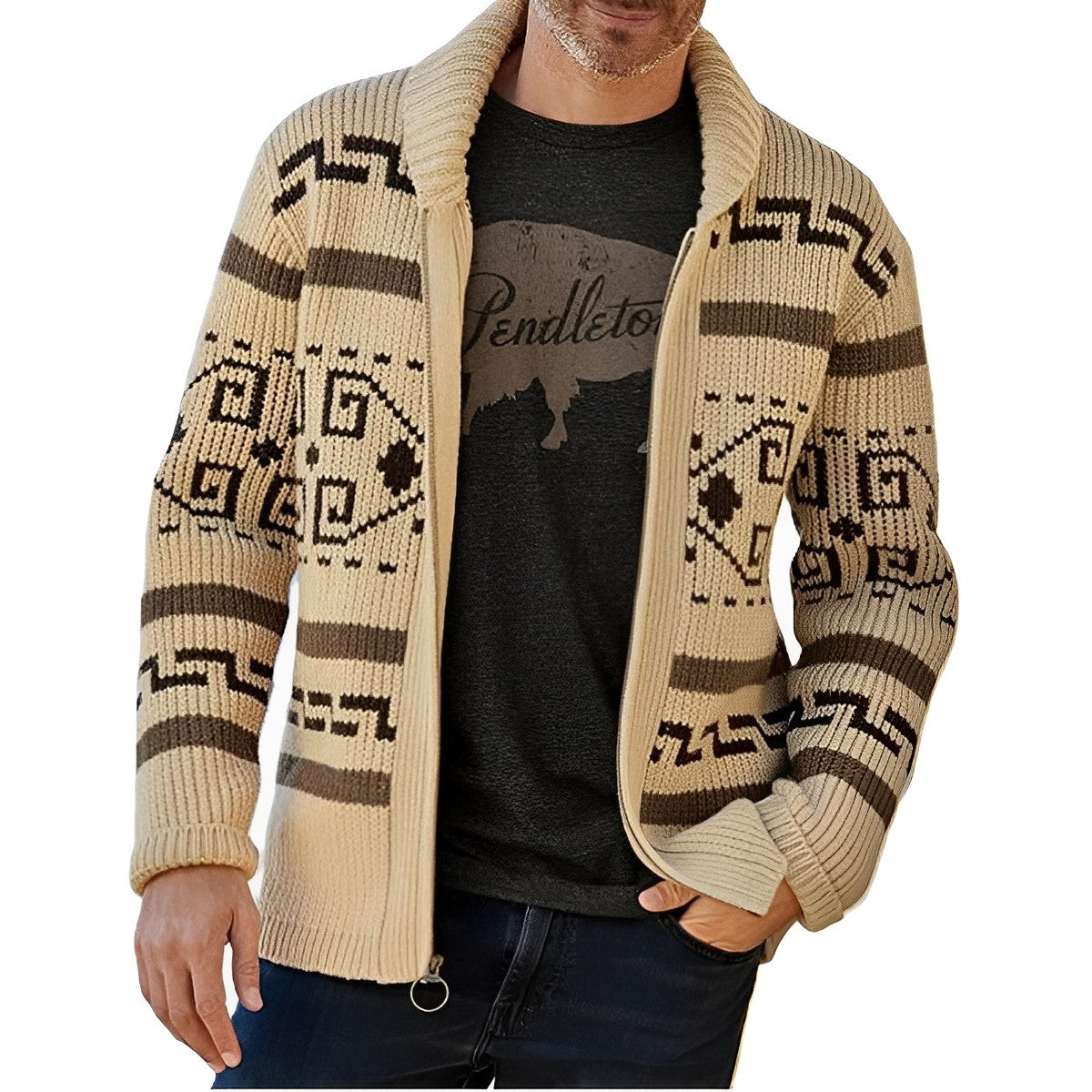Cardigan d'hiver en tricot vintage pour hommes - Projet Paris - Élégance intemporelle