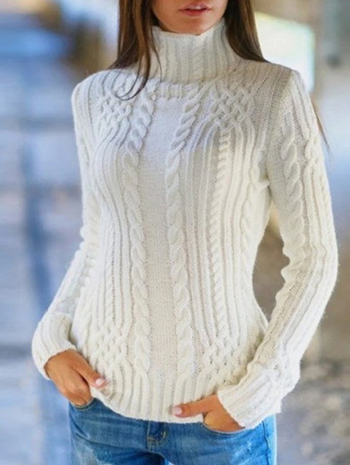 Pull Col Roulé en Tricot Câblé Blanc - Projet Paris - Élégance et chaleur pour l'hiver